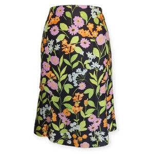Sigrid Olsen Linen Blend Colorful Floral A Line Skirt Linen Floral Black L 12
